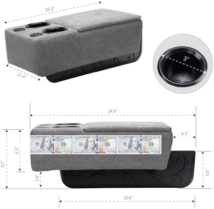 Removable Sofa Armrest with Cup Holder, PU Leather Multifunctional Couch Caddy Storage Arm Rest with Power Wireless Charging Stand & LED Reading Light for Sofa Middle Seat Adjustable - Image 2