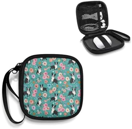 Dogs and Flower Portable Headphone Carrying Bag Cell Phone Accessories Storage Bag with Handle for Earphone,Flash Drive,Charging Cable, Key Wall Charger - Image 2