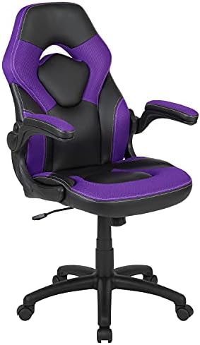 Flash Furniture X10 Gaming Chair Racing Office Ergonomic Computer PC Adjustable Swivel Chair with Flip-up Arms, Purple/Black LeatherSoft | Ergonomic, Flip-up Arms, Height Adjustable, Racing Style by FlashFurniture