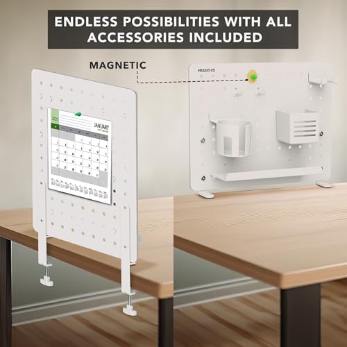 Mount-It! Clamp-On Desk Pegboard Organizer, White - Image 4