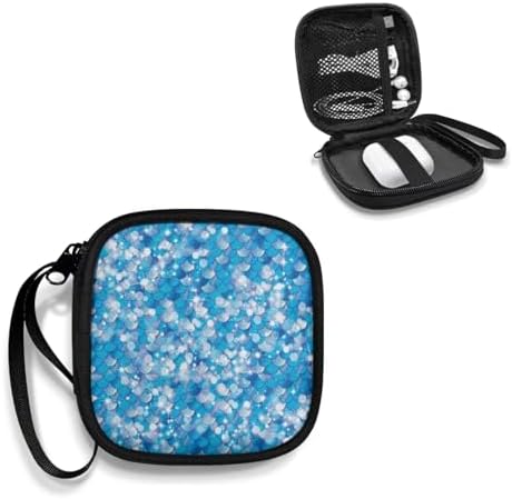 Blue Mermaid Scales Headphones Carrying Case, Protective Shell Travel Bag for Cable, Charger Storage for Earphone, Earbud, Earpieces - Image 2