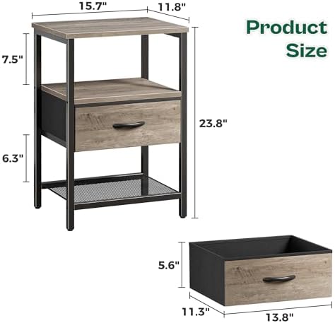Huuger Nightstand Set of 2, Night Stand with Fabric Drawer, Mesh Shelf - Image 3