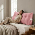 Wedge Reading Pillow Headboard Queen Size, Headboard Bolster Pillow for Bed, Triangular Backrest Cushion with Removable Corduroy Cover, Pink by DVUAY