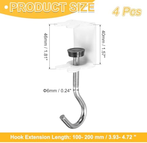PATIKIL Desk Hook, 4Pcs Desk Mount Bag Holder Hook Rabbit J Hooks for Hanging Bag Backpack Under Desk Clamp Purse Adjustable Headphone Table Closet Door Under Counter, White - Image 2