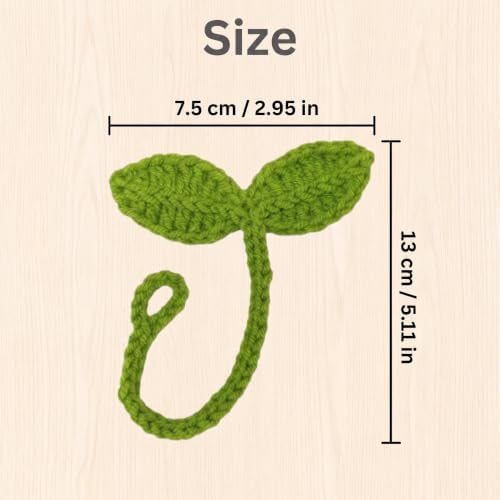 Green Crochet Leaf Sprout, Lucky Handmade Knitted Sprout Headphone Accessories, Leaf Headset Attachment, Multi-Functional Cute Cable Tie Crocheted Knitting Plant Bookmark Gift for Book Lovers - Image 4