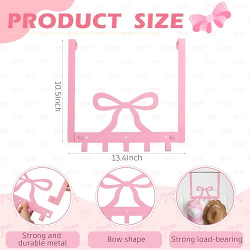 Reallnaive Pink Bow Over The Door Hooks Coquette Bathroom Decor - Image 3