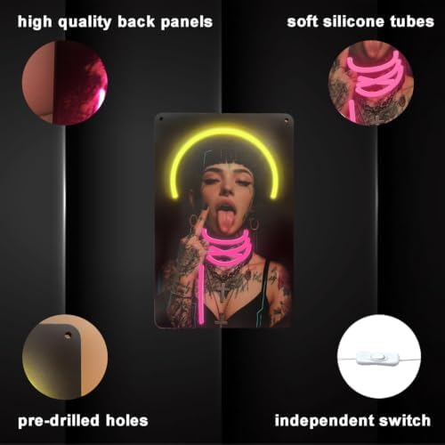 Cyberpunk Girl Neon Sign Wall Decor, Aesthetic Tattoo Female LED Light Painting, Modern Street Style Neon Painting for Gaming Room, for Studio Bar Cool Edgy Bedroom Decor.(15.7 * 9.8 In) - Image 6