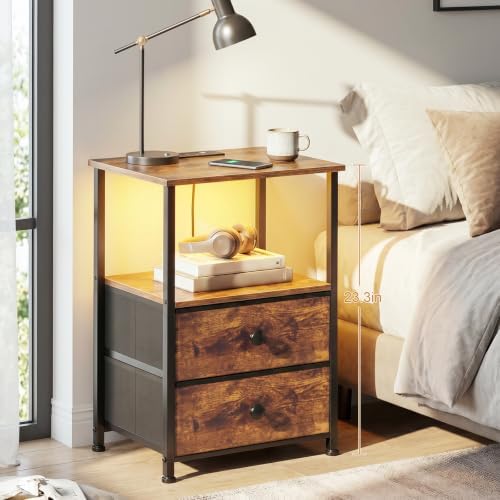 LOAKEKEL Nightstands Set of 2, LED Night Stand with Charging Station - Image 2