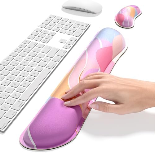 Dapesuom Enlarge Keyboard Wrist Rest, Memory Foam Wrist Cushion for Desk Mats Support, Typing Pain Relief Keyboard Mouse Pad Rests Set with Non-Slip Base for Gaming Laptop Computer, Purple Abstract - Image 4