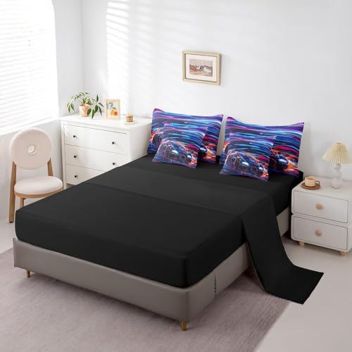 Feelyou Race Car Bedding Set 7 Piece Boys Girls Speed Sports Car King Comforter Set with Sheets for Kids Extreme Sports Bed in a Bag Trippy Automobile Colorful Bed Set Room Decor - Image 4
