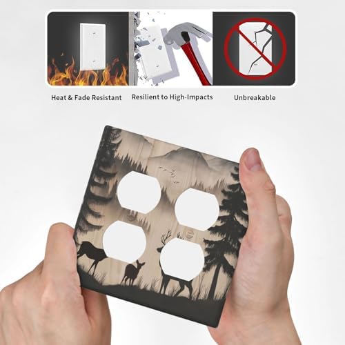 Decorative Switch Plate Covers Rustic Black Deer Elk Brown Wood Board Pine Tree 2-Gang Duplex Light Switch Covers Gfci Wall Plate Electrical Receptacle Switchplate Plug Faceplate Decor - Image 6