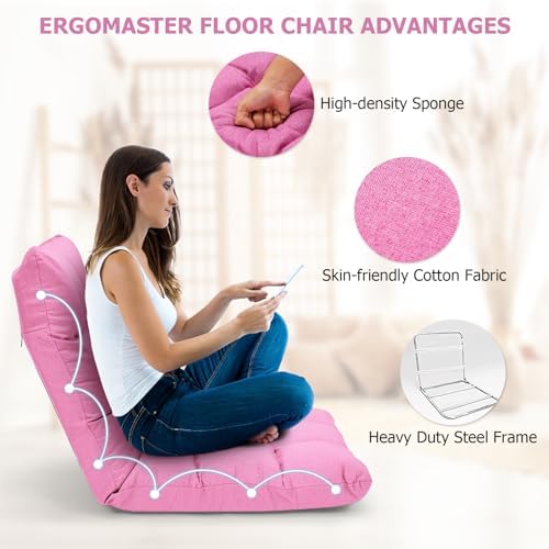 ERGOMASTER Pink Memory Foam Gaming Chair, 14-Position Adjustable Floor Chair for Relaxing, Reading, Video Games, Lightweight Foldable Design, 264 lbs Capacity - Image 5