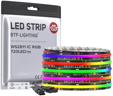BTF-LIGHTING 16.4FT WS2811 Smart IC RGB DC24V FCOB COB LED Strip Light by BTF-LIGHTING