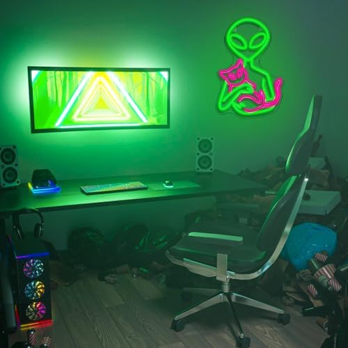Alien Neon Sign for Wall Decor Dimmable Aliens Cat Led Lights Signs for Bedroom Green Neon Light for Game Room Man Cave Bedroom Party Decoration Gift for Kids Boys - Image 7