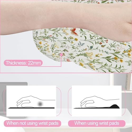 Wildflowers Butterfly Mouse Pad with Wrist Rest and Keyboard Wrist Rest Set, Vintage Garden Plants Herb Flower Non-Slip Rubber Base Memory Foam Mouse Pad Set for Women, Office Desk Accessories, Gaming - Image 2
