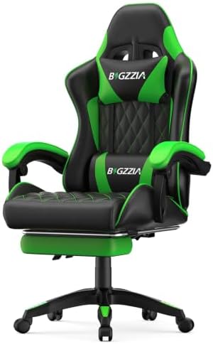 Bigzzia Ergonomic Gaming Chair with Footrest & Breathable PU Leather, Green by Bigzzia
