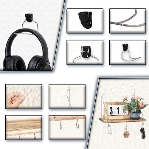 Fabric Wall 2 Pack Wooden Cubicle Shelf with 1 Headphone Stand Hanging Silver Hanger, Office Organizer Accessories, Women Men Desk Organizer Stylish Ations Holder, Desk Work Space Storage Hook - Image 6