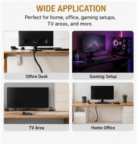 Cord Protector Cable Sleeve (10ft) with Adhesive Cable Holders, Expandable Cord Organizer & Wire Management Sleeve for TV, Computer, Home Office & Gaming Desk - Image 5