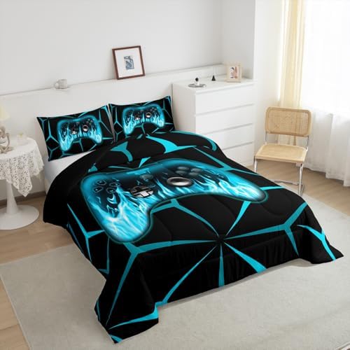 Feelyou Kids Game Console Comforter Set,3D Geometric Gaming Bedding Set Toddler Size for Teens Boys,Blue and Black Gamer Comforter,Video Game Gaming Bed Set All Season for Game Lovers - Image 4
