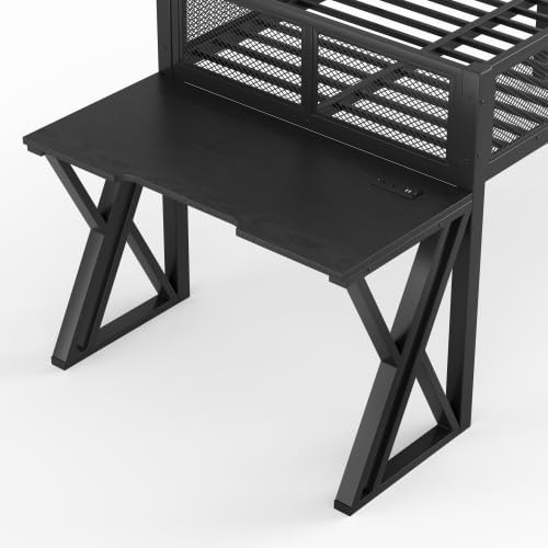 Bellemave Twin XL Gaming Loft Bed with Desk, USB Ports & LED Lights, Metal Loft Bed Frame with Mesh Guardrails, Space-Saving for Dorms, Bedrooms, & Gaming Setups (Black/Twin XL) - Image 6