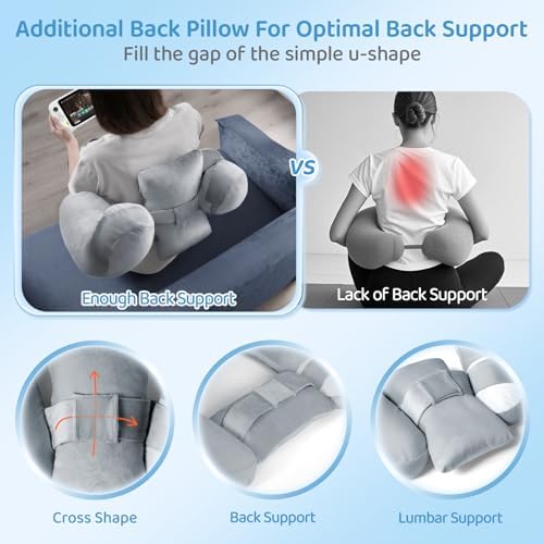 Crochet Pillow for Lap Support with Detachable Back Support, Grey - Image 2