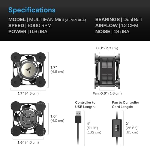 AC Infinity MULTIFAN Mini, Compact 40mm x 20mm USB Fan - Image 6