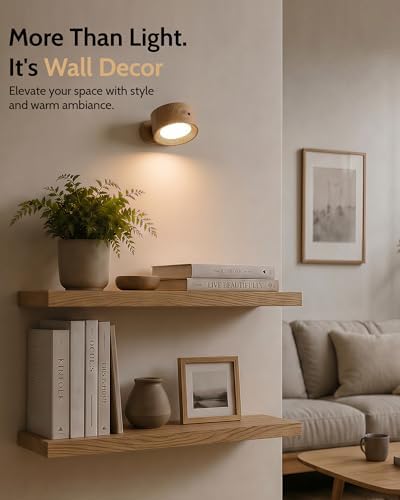 Rechargeable Wall Sconces with Remote, Magnetic Wall Lights, Wood 1 Pack - Image 2