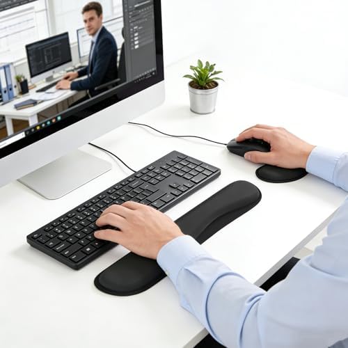 KTRIO Keyboard Wrist Rest & Small Mouse Wrist Rest, Black | Memory Foam Wrist Support, Ergonomic Design, Non-Slip Base, Office and Home Use - Image 6
