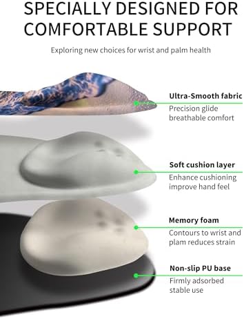 Palm-Rest and Wrist-Hugging Mouse Pad Wrist Rest, Ergonomic Wrist Support with Curve Fitting Cushioned Memory Foam for Carpal Tunnel Pain Relief, 9.9 x 8.3 Inch, Sunrise Beach - Image 5
