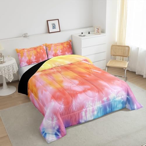 Boho Comforter Set Spiral Tye Dye Pattern 3pc Down Comforter King Size Rainbow Bedding Sets with 2 Pillowcases Soft Comfortable Machine Washable,Trippy Psychedelic Gypsy Duvet Quilt Set for Teen Girl - Image 4