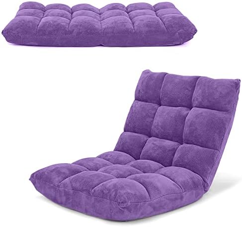COSTWAY Adjustable Gaming Chair, Purple, 14-Position Back Support, Soft Coral Fleece, Portable, Lightweight, 22" x 24" x 22" by COSTWAY