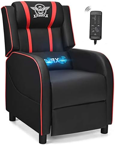POWERSTONE Gaming Recliner Chair, Reclining Gaming Chairs for Adults Ergonomic Leather Sofa with Footrest Lumbar Support Headrest and Side Pouch for Living Room Home Theater, Red by POWERSTONE%C2%AE