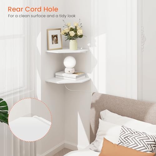 Homode Corner Shelf Wall Mount, Set of 2 Corner Floating Shelves with Cord Hole for Speaker, Cable Box, 2 Tier Wood Hanging Storage Shelf for Bathroom Living Room Bedroom, White - Image 5