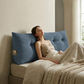 Wedge Reading Pillow Headboard Full Size, Headboard Bolster Pillow for Bed, Triangular Backrest Cushion with Removable Corduroy Cover, Blue by DVUAY