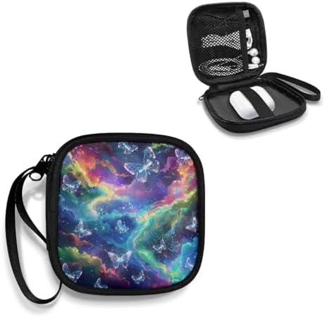 Starry Night Butterfly Earphone Case Earbuds Small Carrying Cases Portable Headphone Organizer Storage Pouch Bag with Handle - Image 2