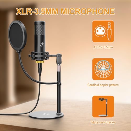 M100 Podcast Equipment Bundle,Dual XLR‑3.5 Condenser Mics,Pop‑Filter - Image 2