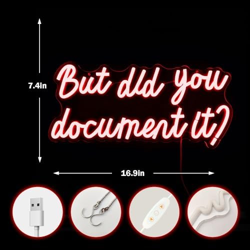 But Did You Document It Neon Sign For Wall Decor Dimmable Neon Led Sign for Bedroom Wall Light Red Neon Light Up Sign for Man Cave Decor Office Gym Living Room Decor Gifts for Boss Coworker - Image 3