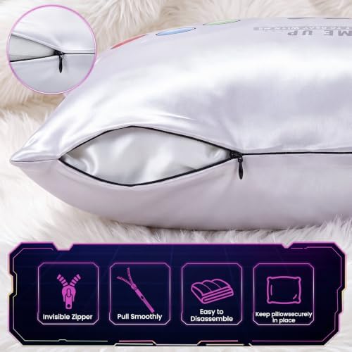 Pack of 2 Gamer Throw Pillow Covers 18x18 Inch, Satin Silk Feeling Decorative Pillow Cases with Hidden Zipper, Game Controller Design for Boys Room Sofa Couch Bedroom Decor - Image 4
