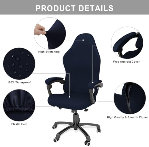 Gaming Chair Cover Game Chair Cover for Reclining Rotating Chair,Navy Blue | Waterproof, Cat Scratch Proof, Stretch with Amrest, Breathable, Anti-Scratch, Pet-Resistant, For Big Tall High Back Chairs - Image 5