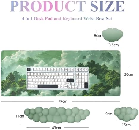 Gaming Desk Mat with Keyboard Wrist Rest Set, 4 in 1 Mouse Pad Set | Large Mouse Pad & Cloud Keyboard Wrist Rest& Mouse Wrist Rest&Coaster, Comfort and Support for Typing and Gaming - Image 7