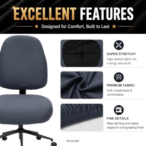 Separate Desk Office Chair Seat Covers - Universal Stretch Computer Chair Slipcover - 180GSM Washable Rotating Backrest Coverings & Cushion Protectors for Dogs, Cats, Pets, Dark Gray - Image 4