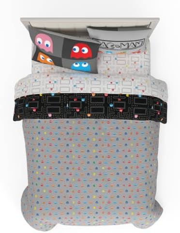Pac-Man Gaming Bedding 7 Piece Super Soft Cozy Reversible Comforter and Sheet Set with Sham, Full, (Officially Licensed Product) By Franco - Image 2
