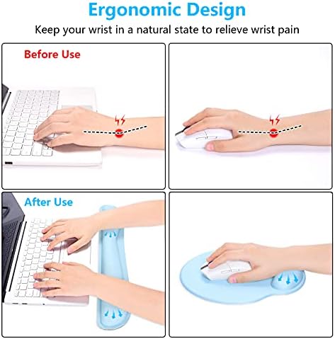 Dapesuom Keyboard Wrist Rest and Mouse Pad with Wrist Support, Memory Foam Cushion for Keyboard and Mouse Set, Ergonomic Desktop Pad Rests with Non Slip Base for Easy Typing & Pain Relief, Sky Blue - Image 3