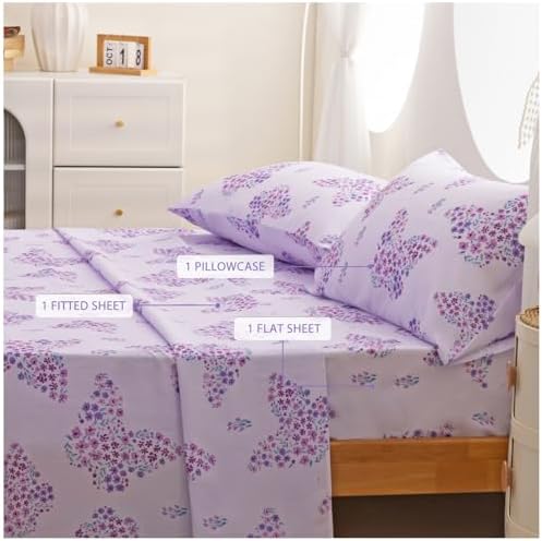 Twin Sheets Set for Girls Kids - 3-Piece Cute Butterfly Bedding Set, Breathable Lavender Flowers 3D Fitted Sheets with 14" Deep Pocket, Ultra-Soft Lightweight Bedroom Essentials - Image 2