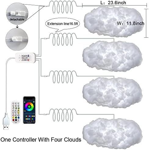 4PCS 3D Big Cloud lightning Light Kit Music Sync Warm Multicolor lightning Changing Strip Lights 360 Degree Wireless Remote APP NO DIY Coolest Decorations for Adults and Kids Indoor Home Bedroom - Image 2