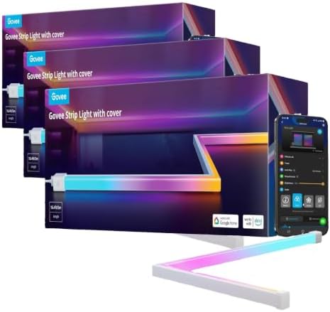 Govee RGBIC LED Strip Lights 16.4ft with Covers, Smart LED Lights for Bedroom Work with Alexa and Google Assistant, LED Diffuser Channel with Srtip Lights, Skirting Lines, Studio, Cabinet (Pack of 3) by Unknown