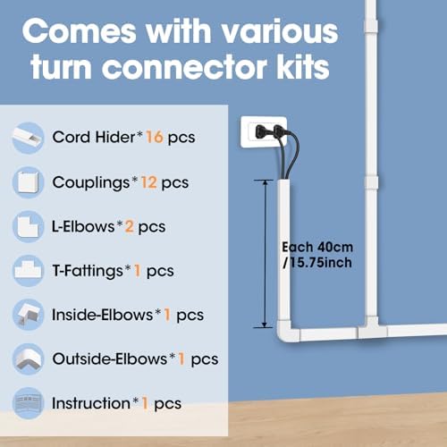 250in Cord Hider Kit, Cord Covers for Wires on Wall, Paintable Cable Raceway, Cord Hider for Wall Mount tv, tv Cable Hider Wall kit, Wire Covers for Cords, 16X L15.75 X W0.96in X H0.57in, White - Image 4