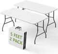5FT Folding Table 2 Pack,Heavy Duty Plastic Foldable Tables with Carry Handles,Fold-in-Half Portable Utility Tables with Steel Legs for Party,Wedding,Banquet,Camping,Picnic,Event,Indoor Outdoor,White by FoldingFurniture