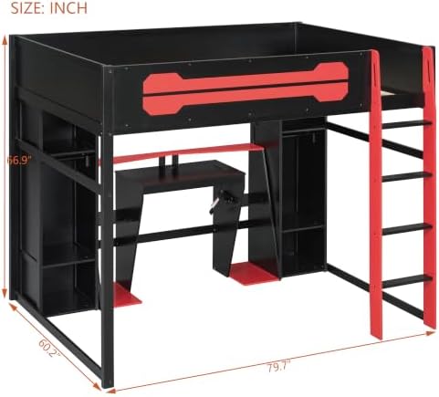 Merax Full Size Gaming Loft Bed with Desk and Built-in Wardrobe & Cabinets - Image 2