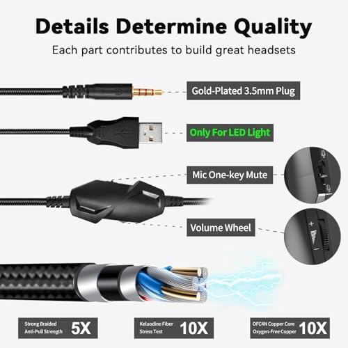 Jimonyer Gaming Headset with Microphone, 7.1 Surround Sound and Noise Canceling Over Ear Headphones for PC, PS4, PS5,Xbox Series,Switch, RGB Light and Soft Imitation Protein Earmuffs (White) - Image 4